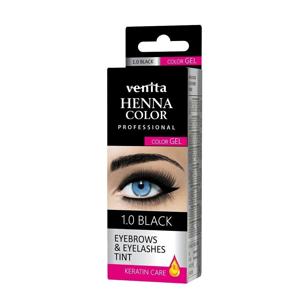 Гель-фарба для брів та вій Venita Professional Henna Color Eyebrows &amp; Eyelash Tint Gel з кератином, 1.0 Black, 2*15 г